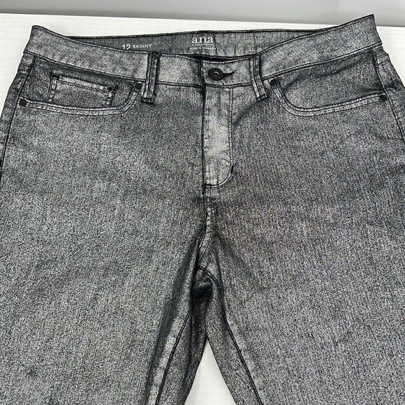 a.n.a. metallic silver skinny jeans size 12 - Picture 1 of 6